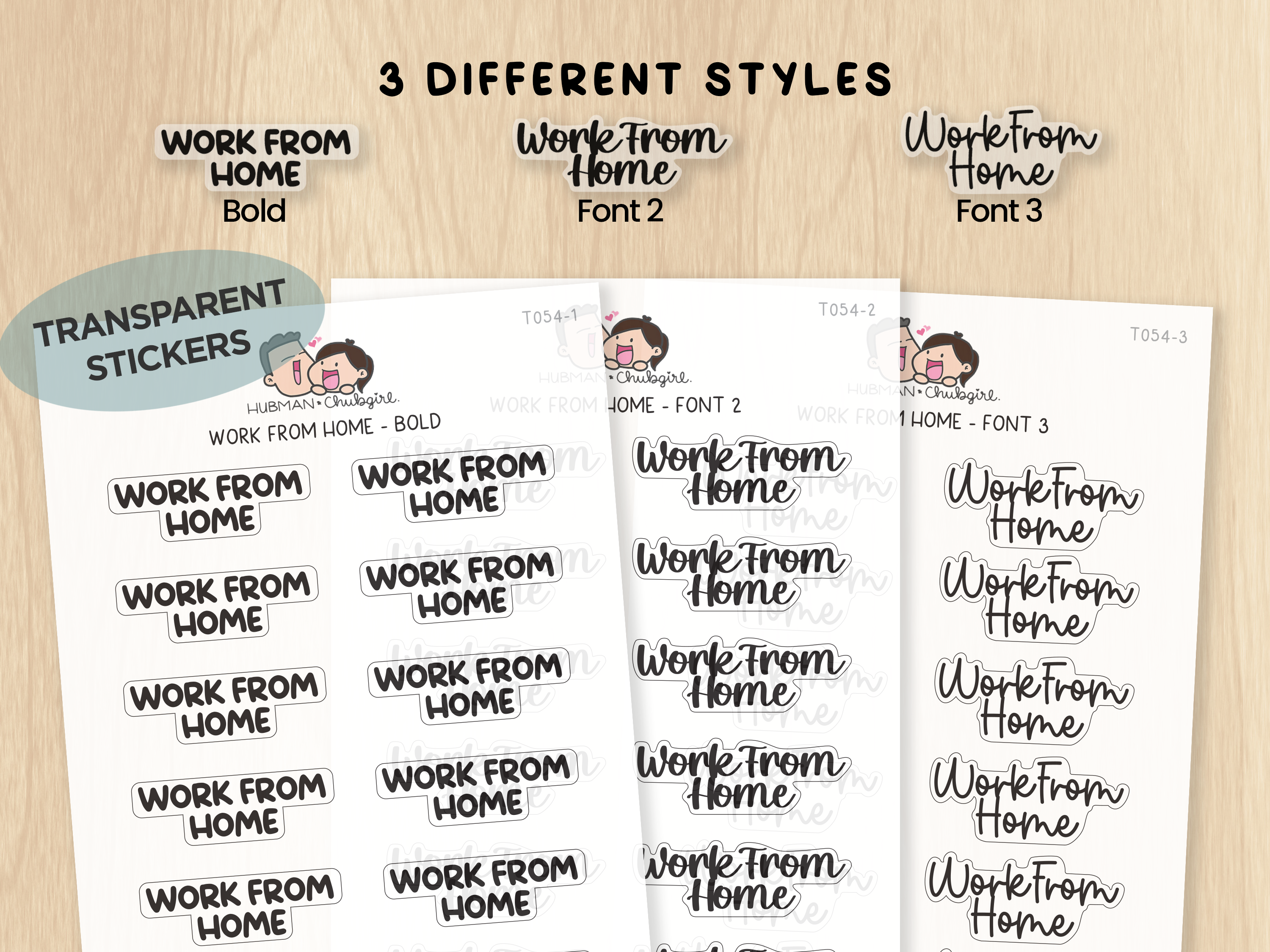 Work From Home - Text Planner Stickers (3 Font Styles)