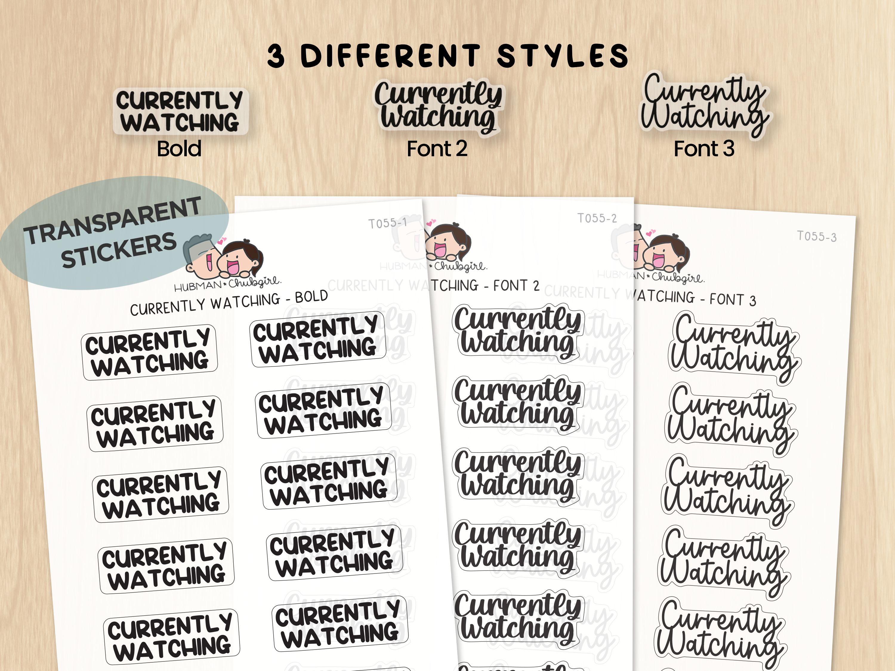Currently Watching - Text Planner Stickers (3 Font Styles)