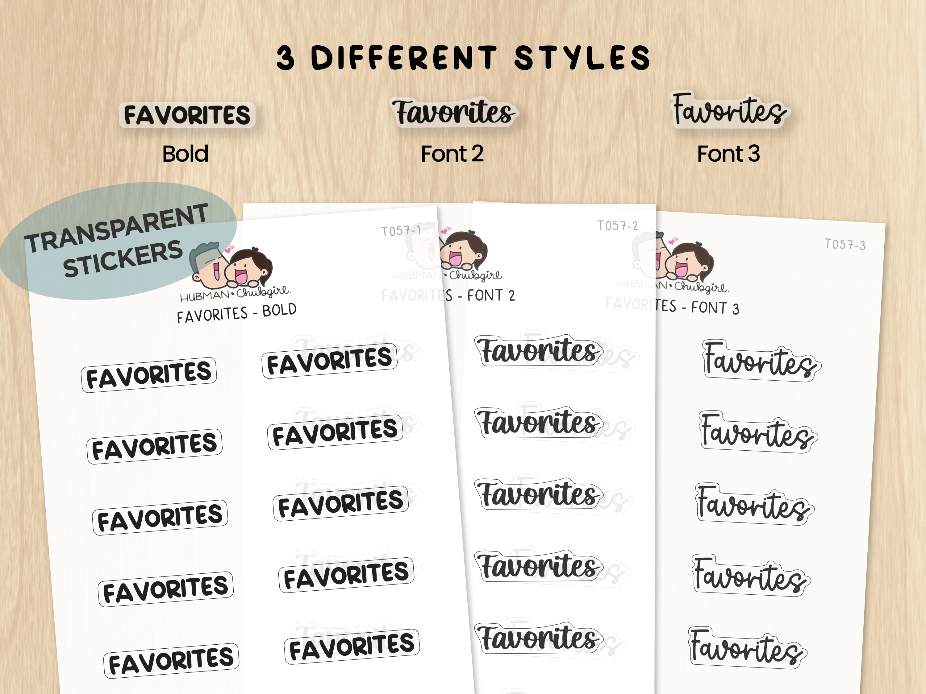 Favorites (US Sp.) - Text Planner Stickers (3 Font Styles)