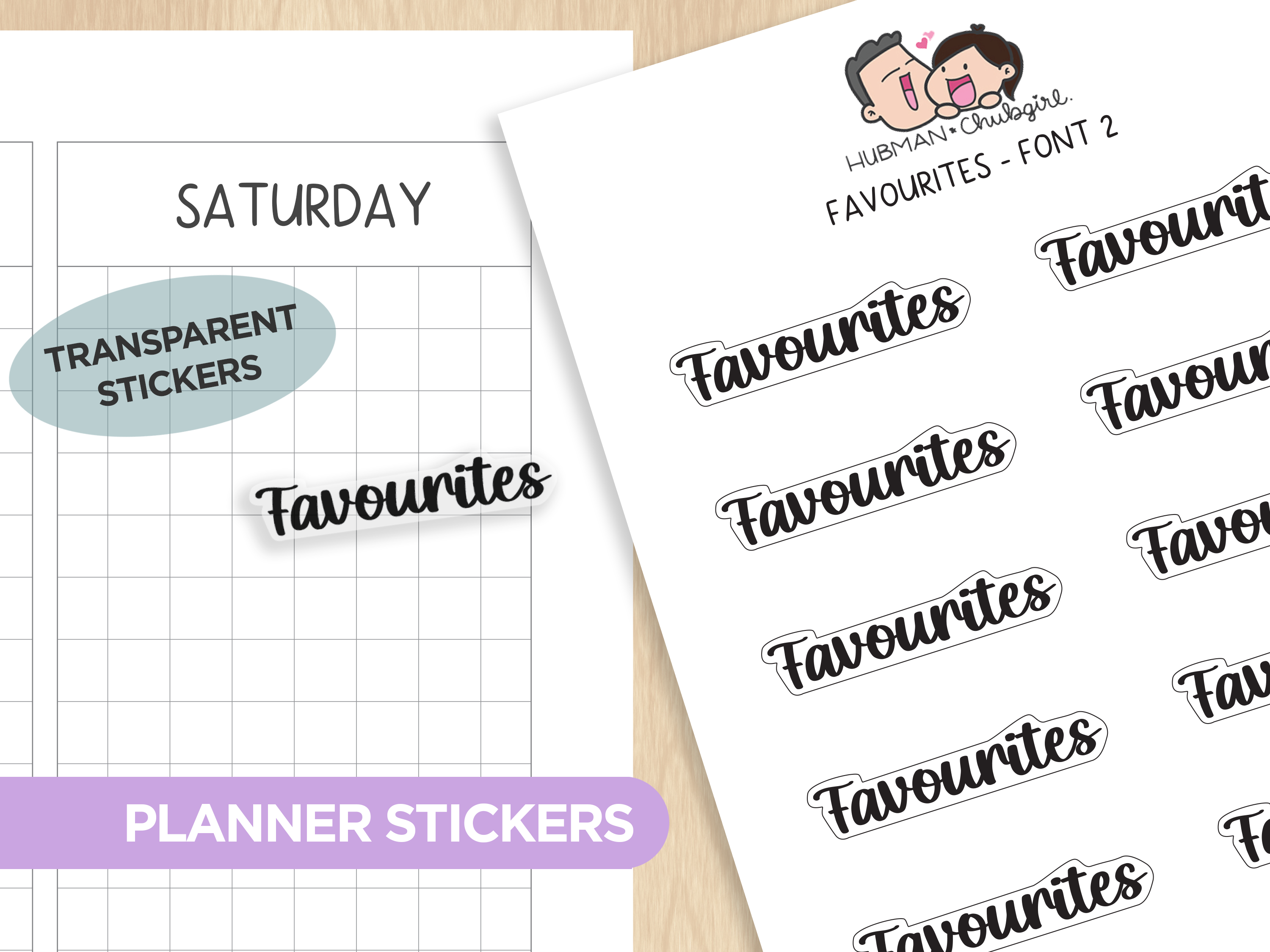 Favourites (UK Sp.) - Text Planner Stickers (3 Font Styles)