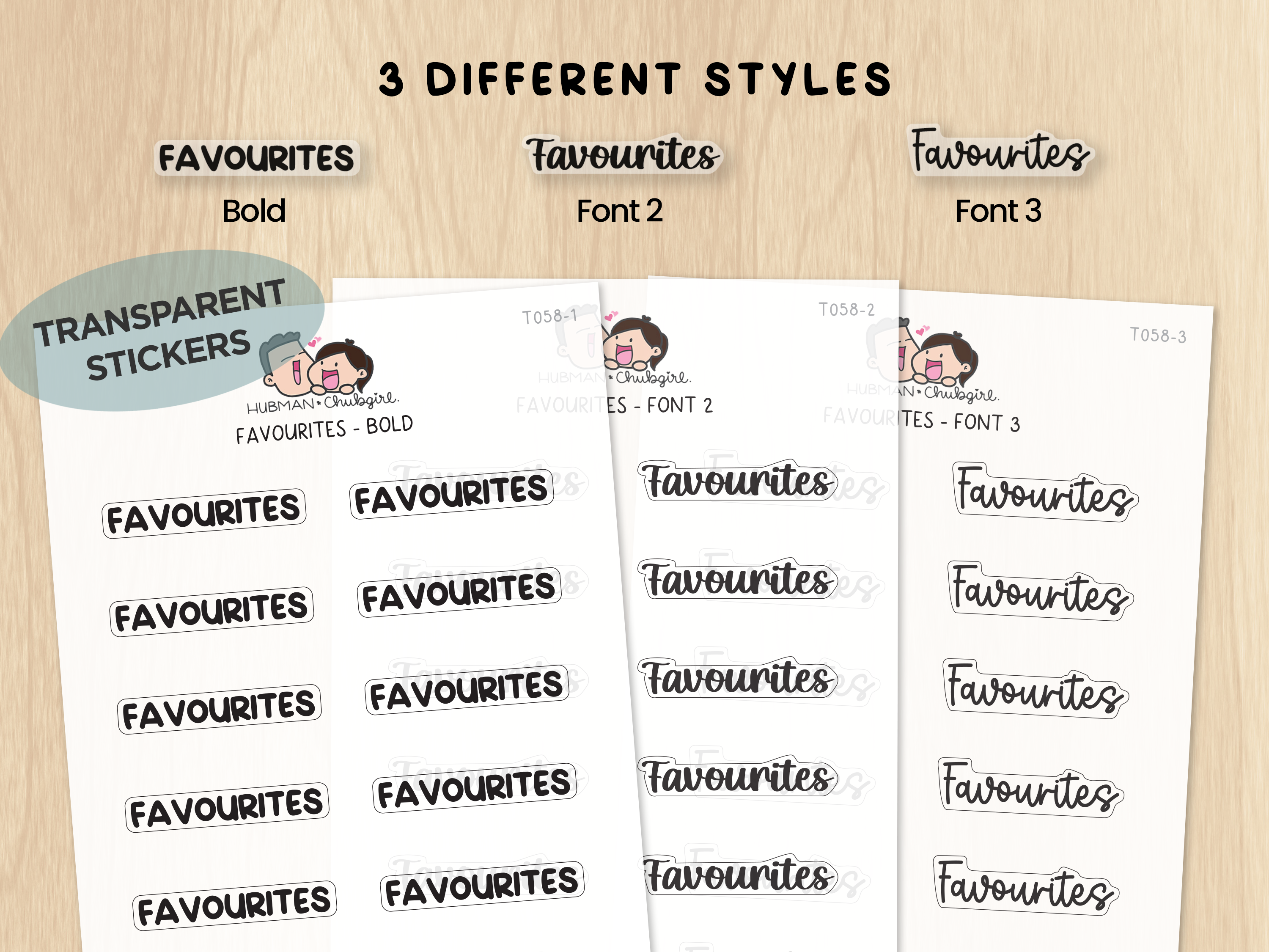 Favourites (UK Sp.) - Text Planner Stickers (3 Font Styles)