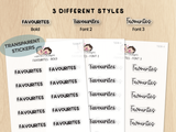 Favourites (UK Sp.) - Text Planner Stickers (3 Font Styles)