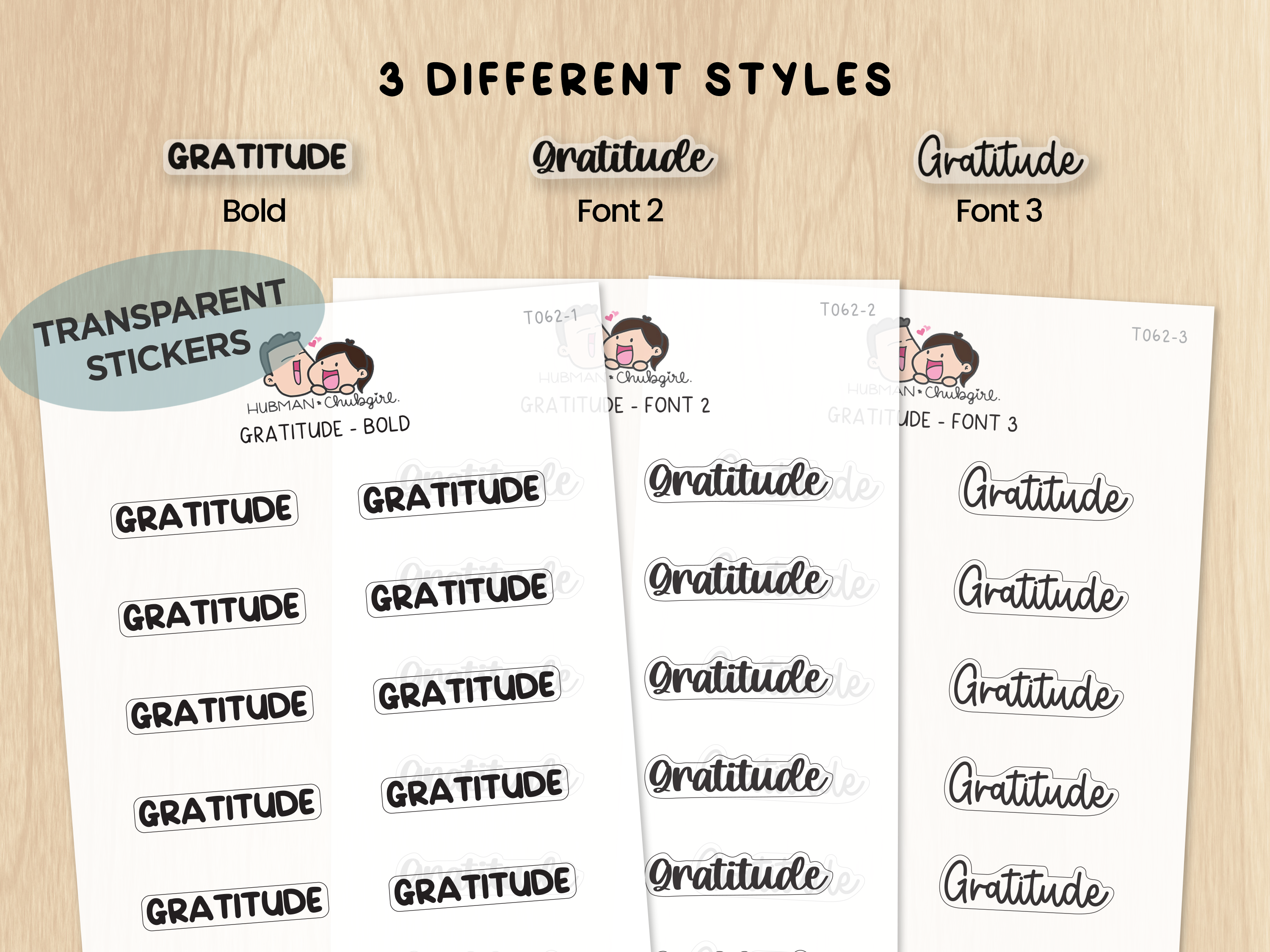 Gratitude - Text Planner Stickers (3 Font Styles)