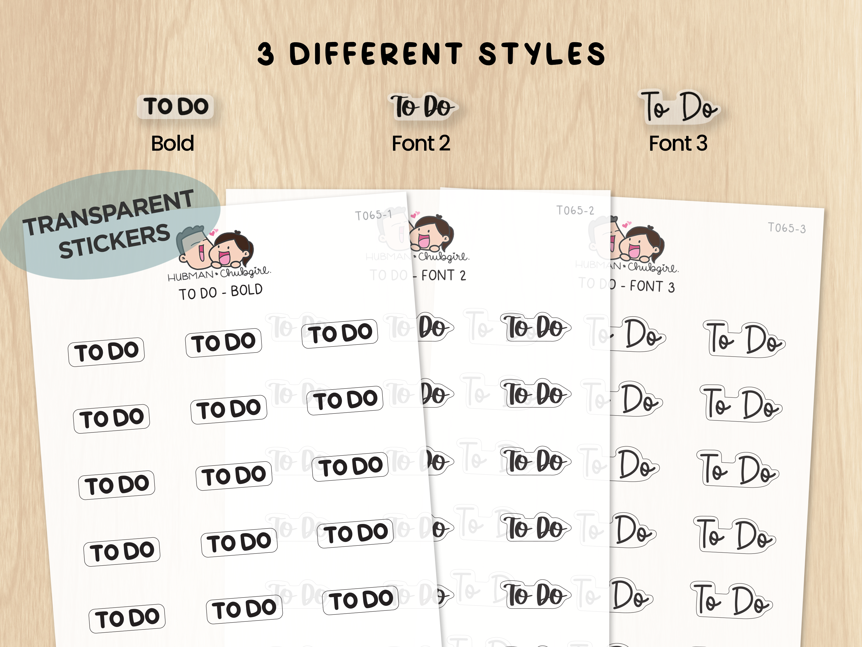 To Do - Text Planner Stickers (3 Font Styles)