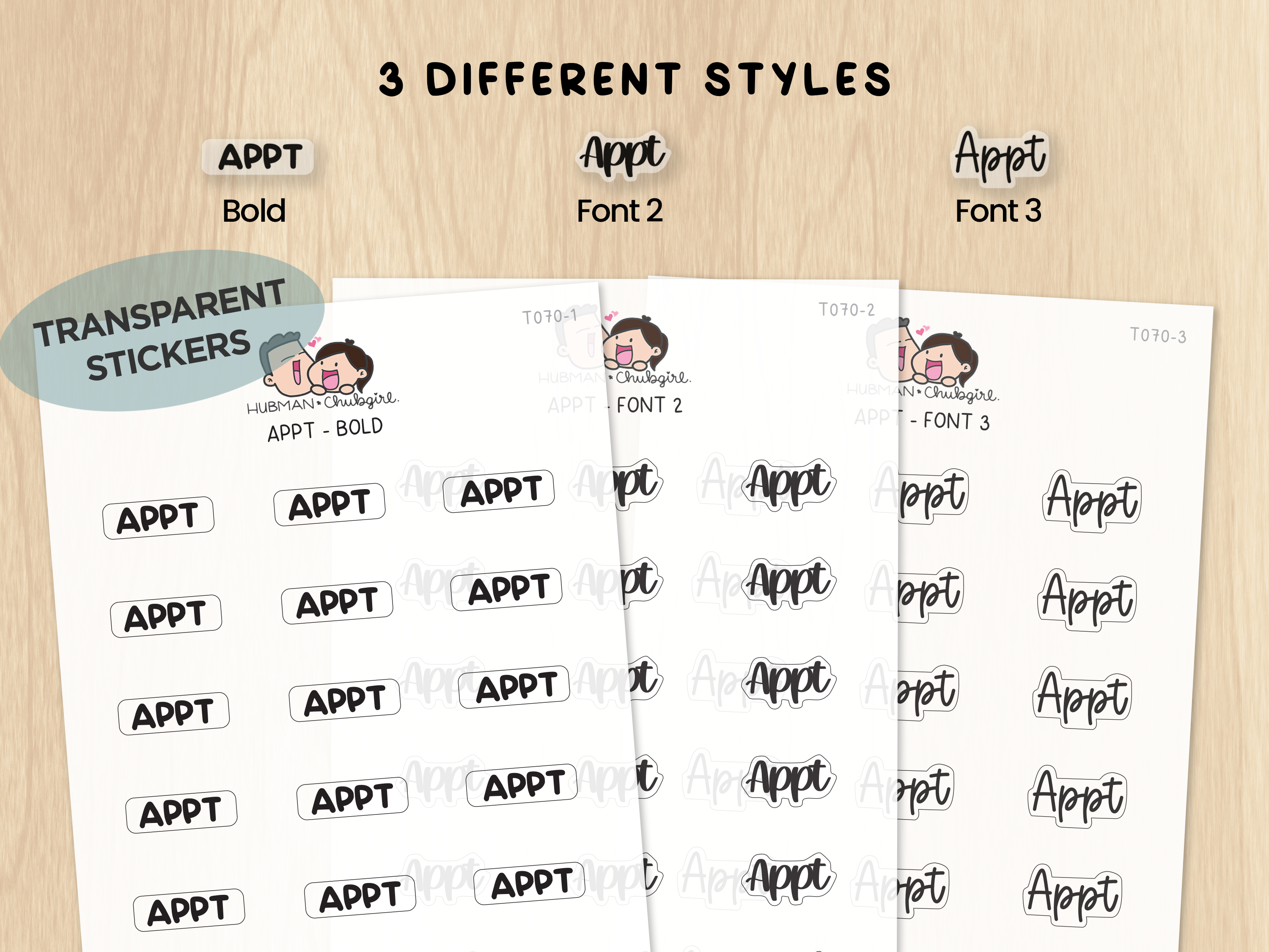 Appt - Text Planner Stickers (3 Font Styles)