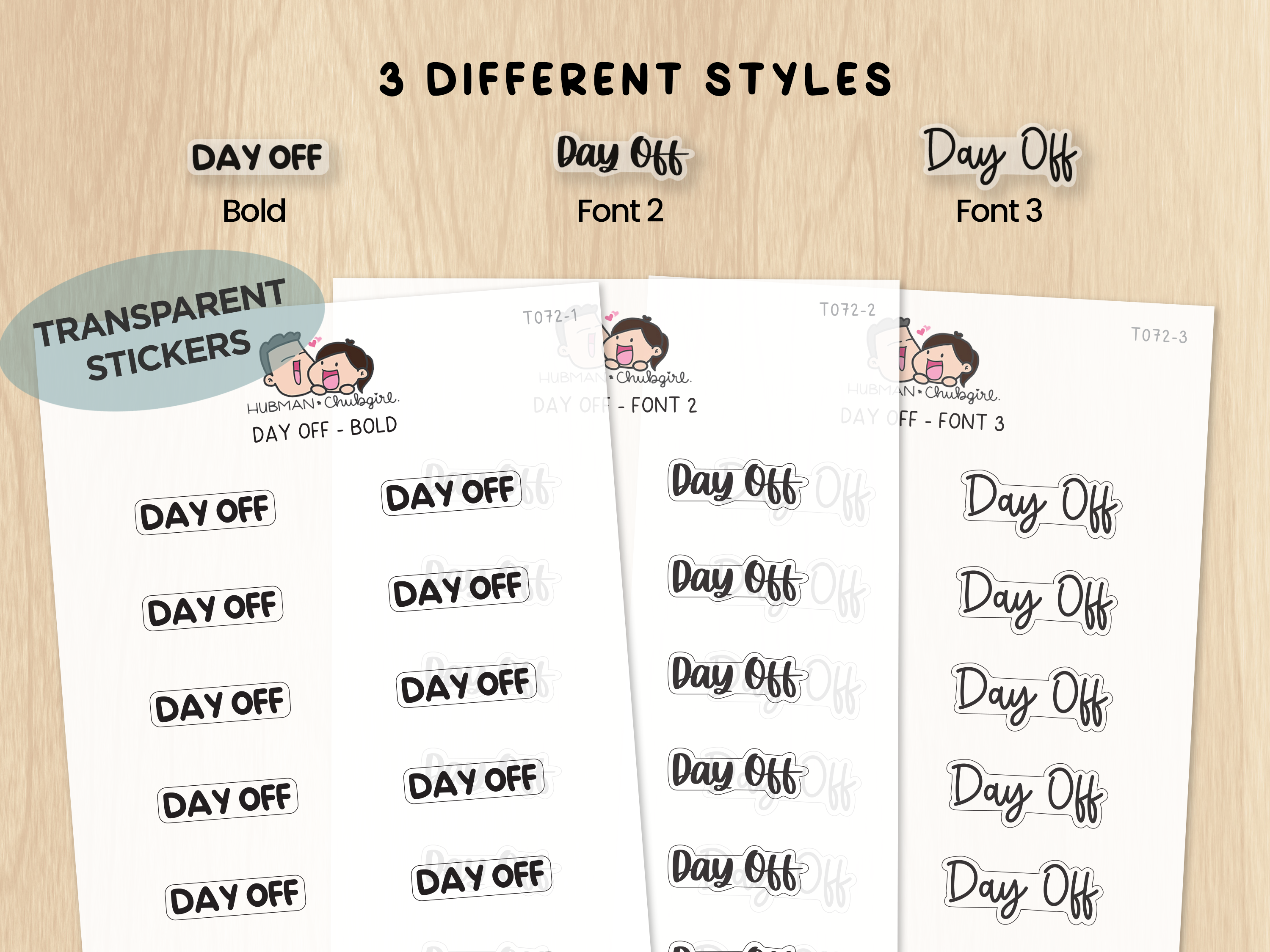Day Off - Text Planner Stickers (3 Font Styles)