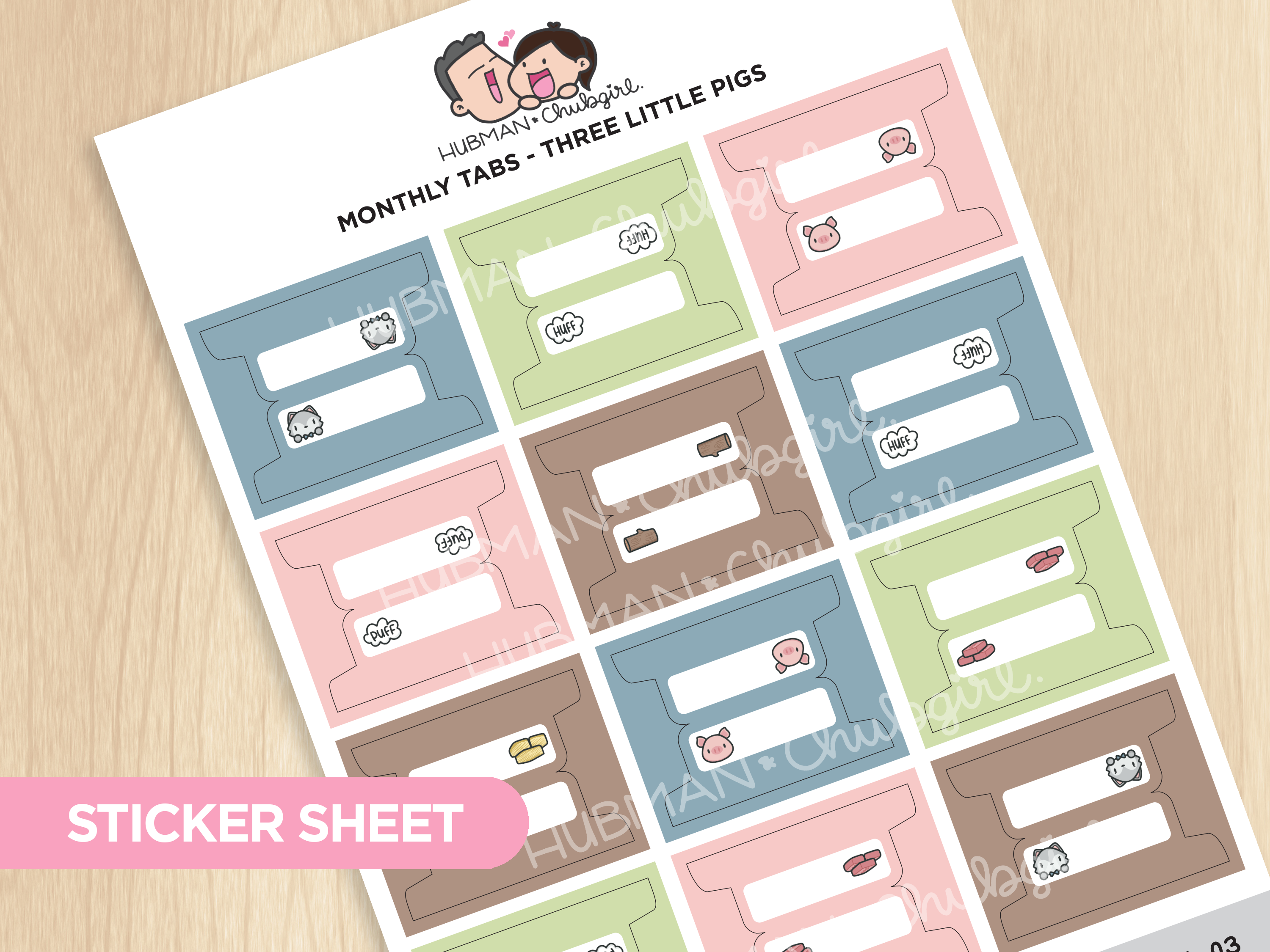 Monthly Tabs - Three Little Pigs Palette