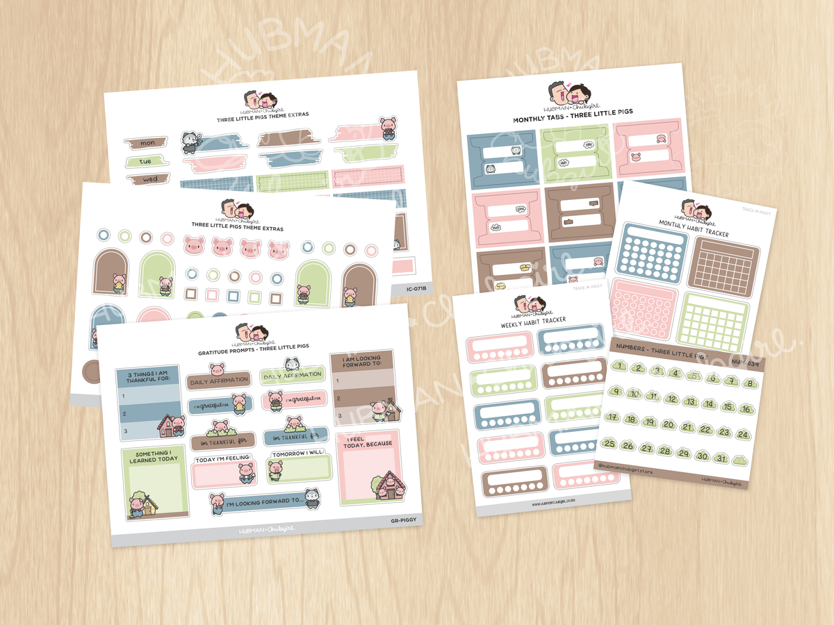 Three Little Pigs Journaling Extras Sticker Set – Hubman and Chubgirl