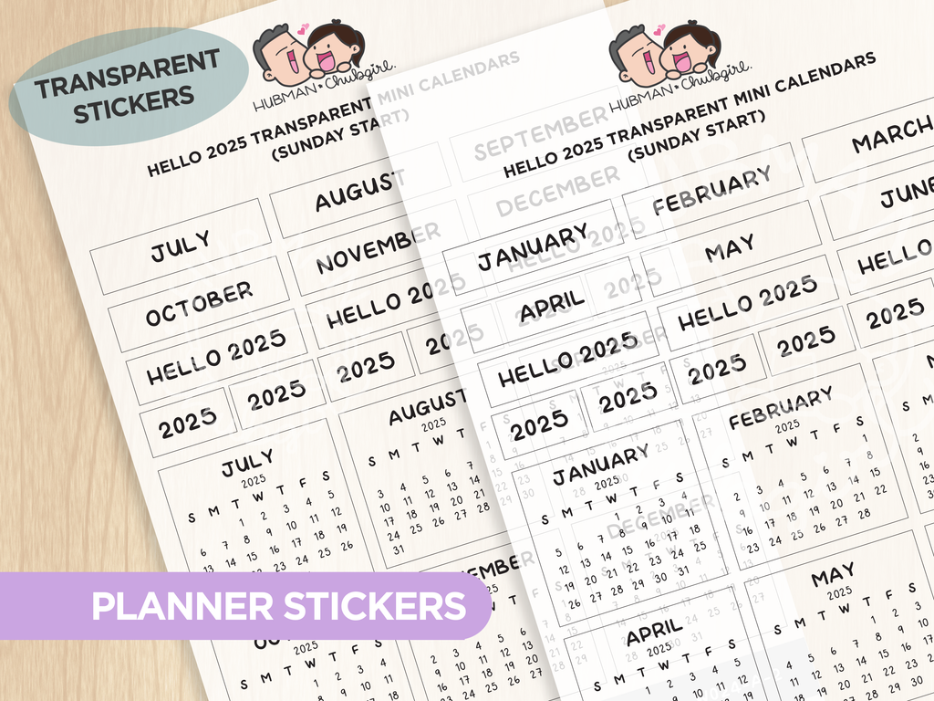 Hello 2025 Transparent Mini Calendars (Set of 2) – Hubman and Chubgirl