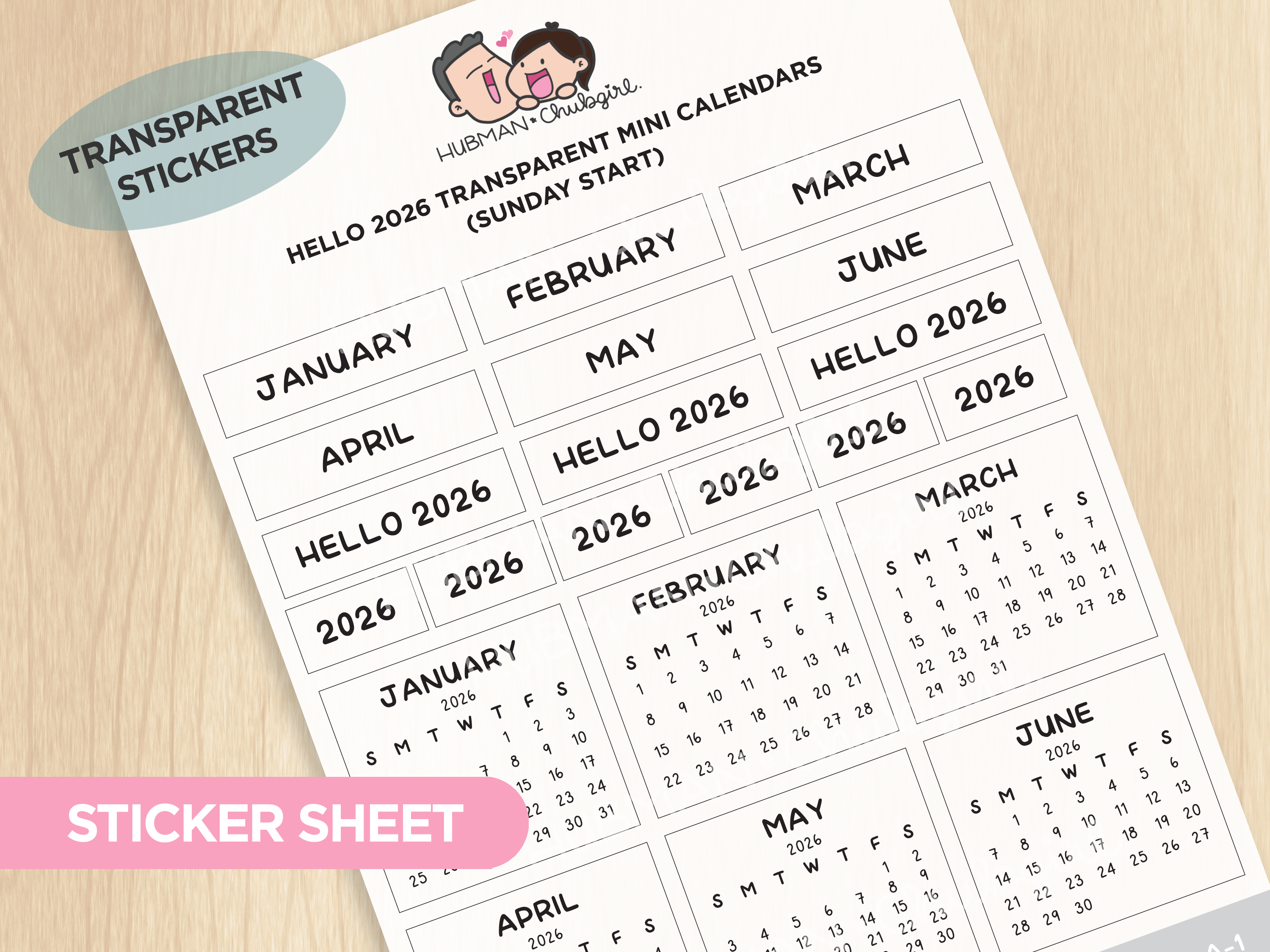 Hello 2026 Transparent Mini Calendars (Set of 2)