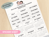 Hello 2026 Transparent Mini Calendars (Set of 2)