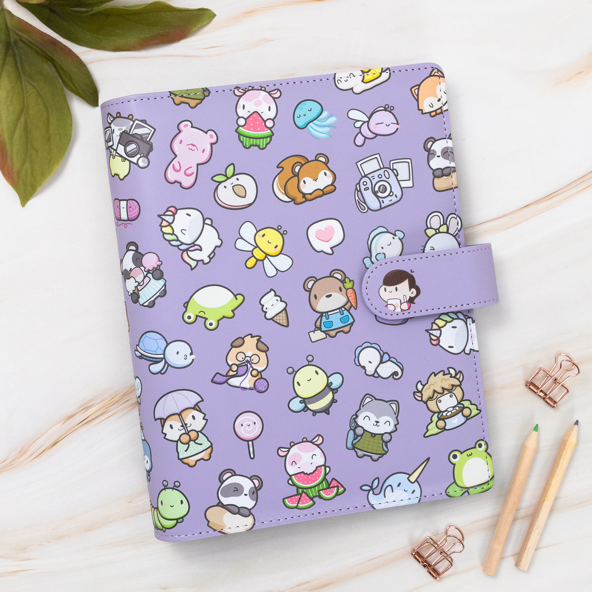 Vegan Leather Binder/Planner - Purple Critters