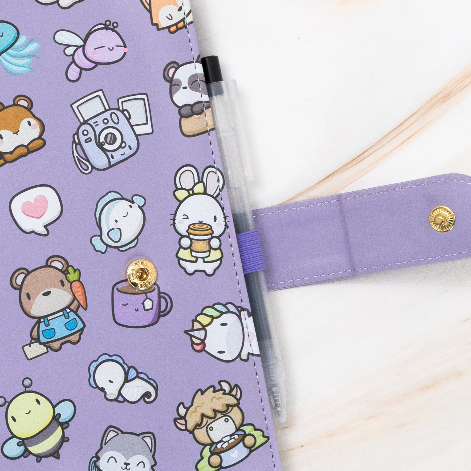 Vegan Leather Binder/Planner - Purple Critters