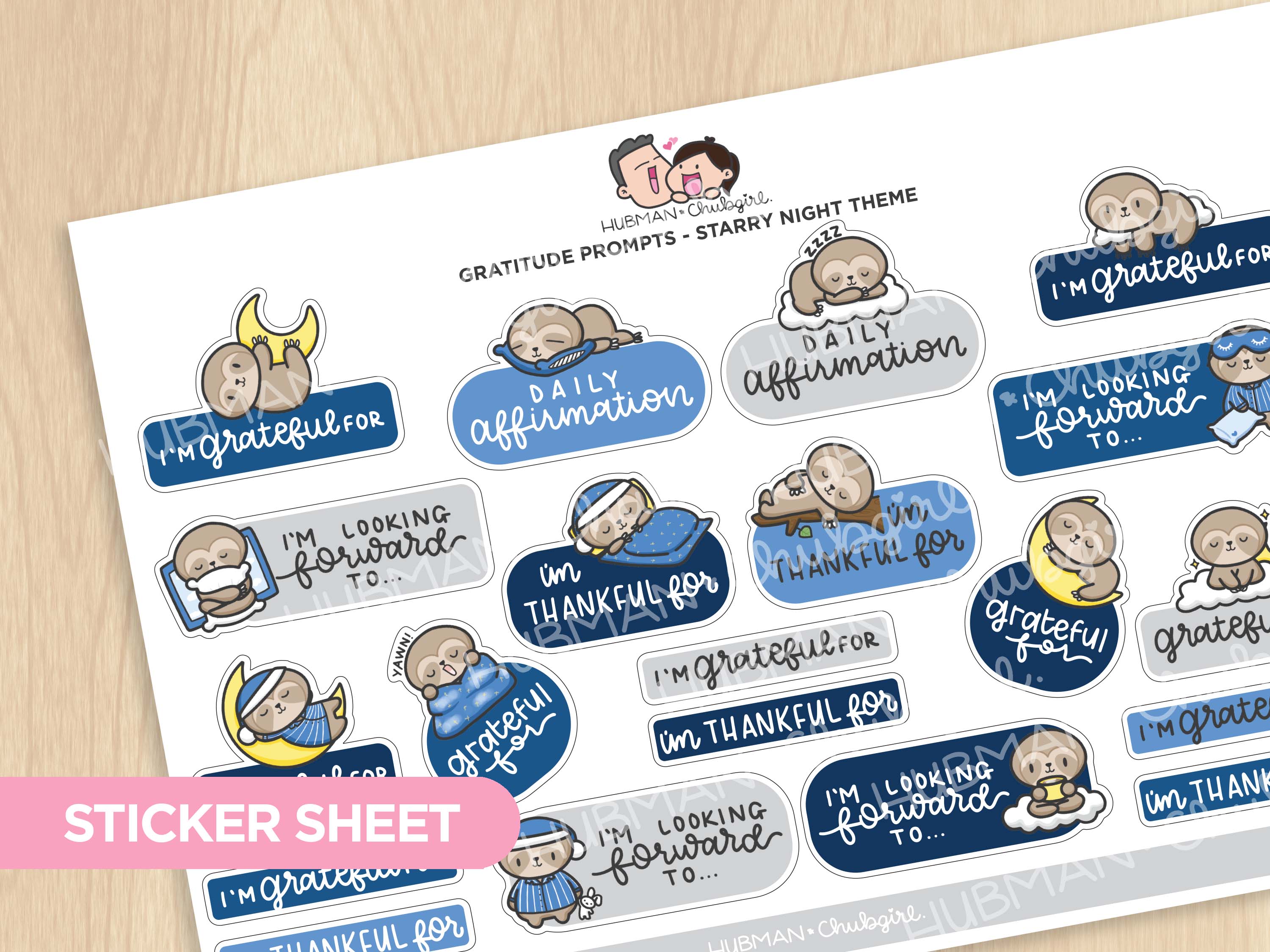Sticker Sheet - Gratitude Prompts Starry Night Theme