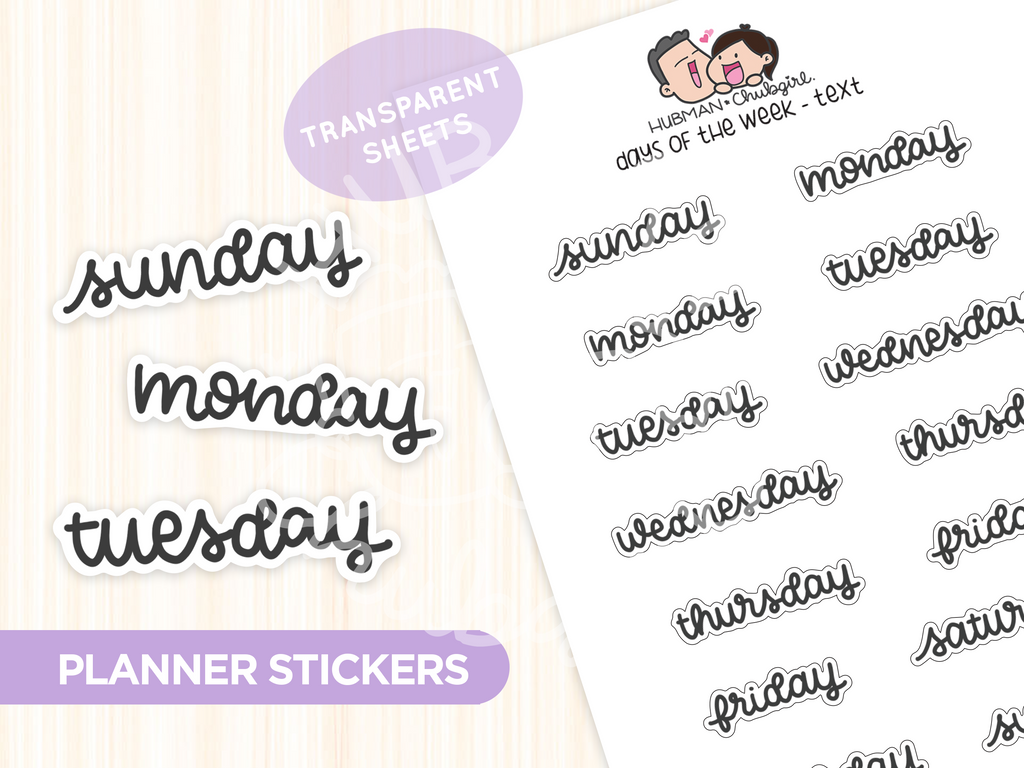 Days of the Week Text Planner Stickers - Script