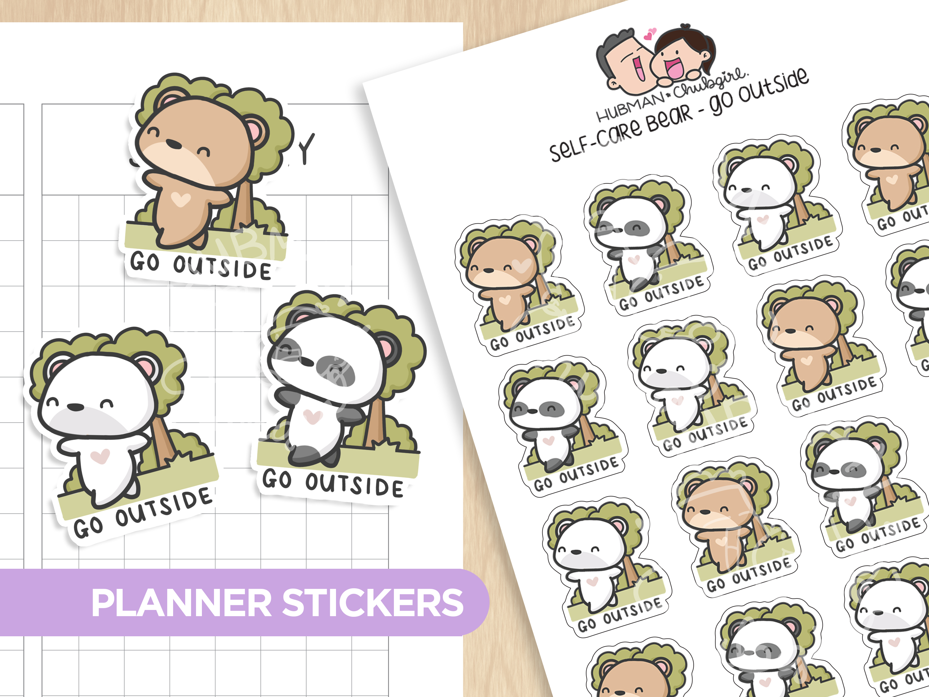 Self-Care Bear - Go Outside Planner Stickers