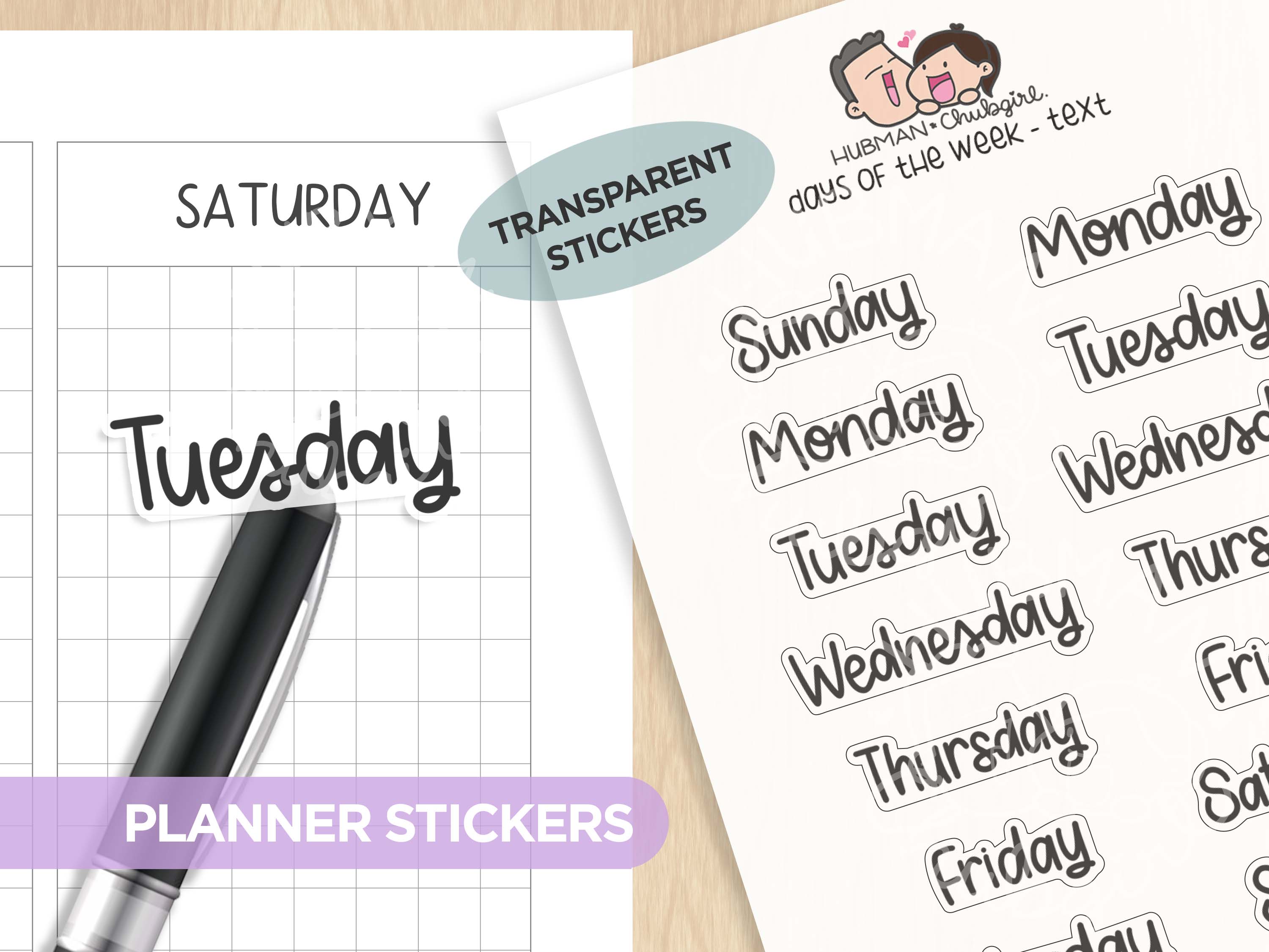 Week Text Box Days of the Week - Text Planner Stickers (Simple Handwritten Font ...